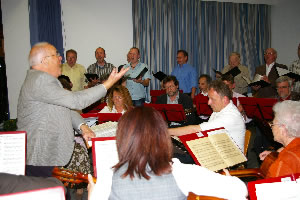 Männerchor und Mandolinenorchester beim gemeinsamen Auftritt (Bild: Golz)